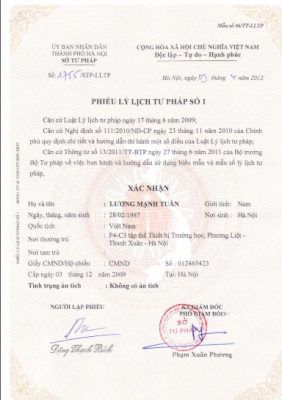 Hồ sơ làm lý lịch tư pháp Việt Nam
