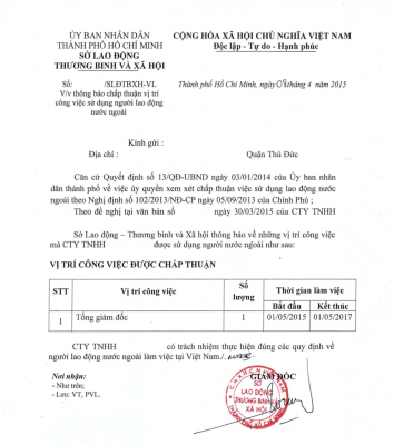 Xin công văn chấp thuận sử dụng lao động người nước ngoài