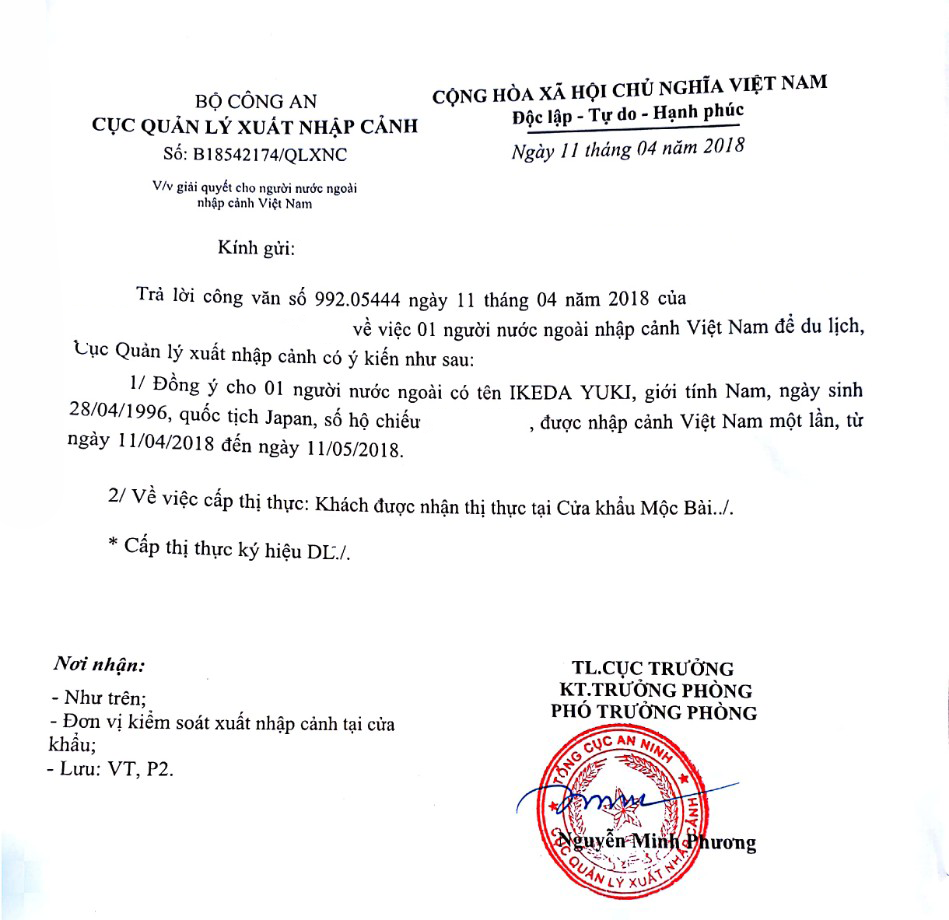 Công văn nhập cảnh du lịch